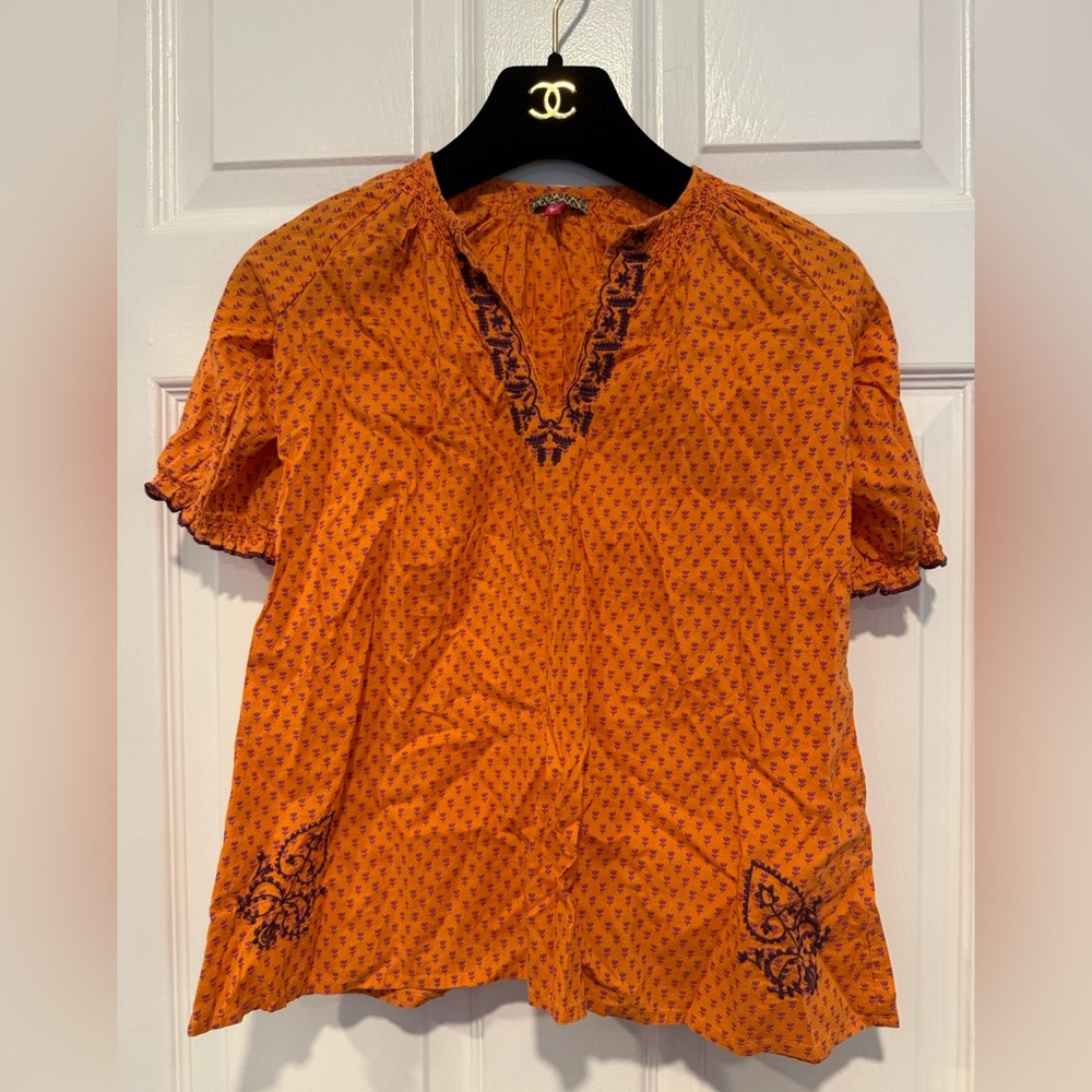 PINK CHICKEN ORANGE EMBROIDERED Tunic DRESS Size 4 hook closure v neck cover up